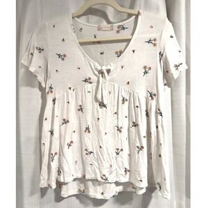 Altar'd State White Floral Embroidered Tie Front Babydoll Peplum Top Small